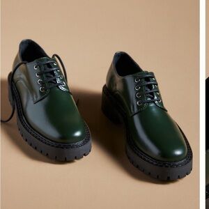 New Cute Maeve Dark Green Leather Oxfords women’s 7/7.5 or 38 Anthropologie